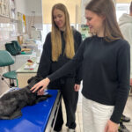 Uczennice z psem obecnym na panelach